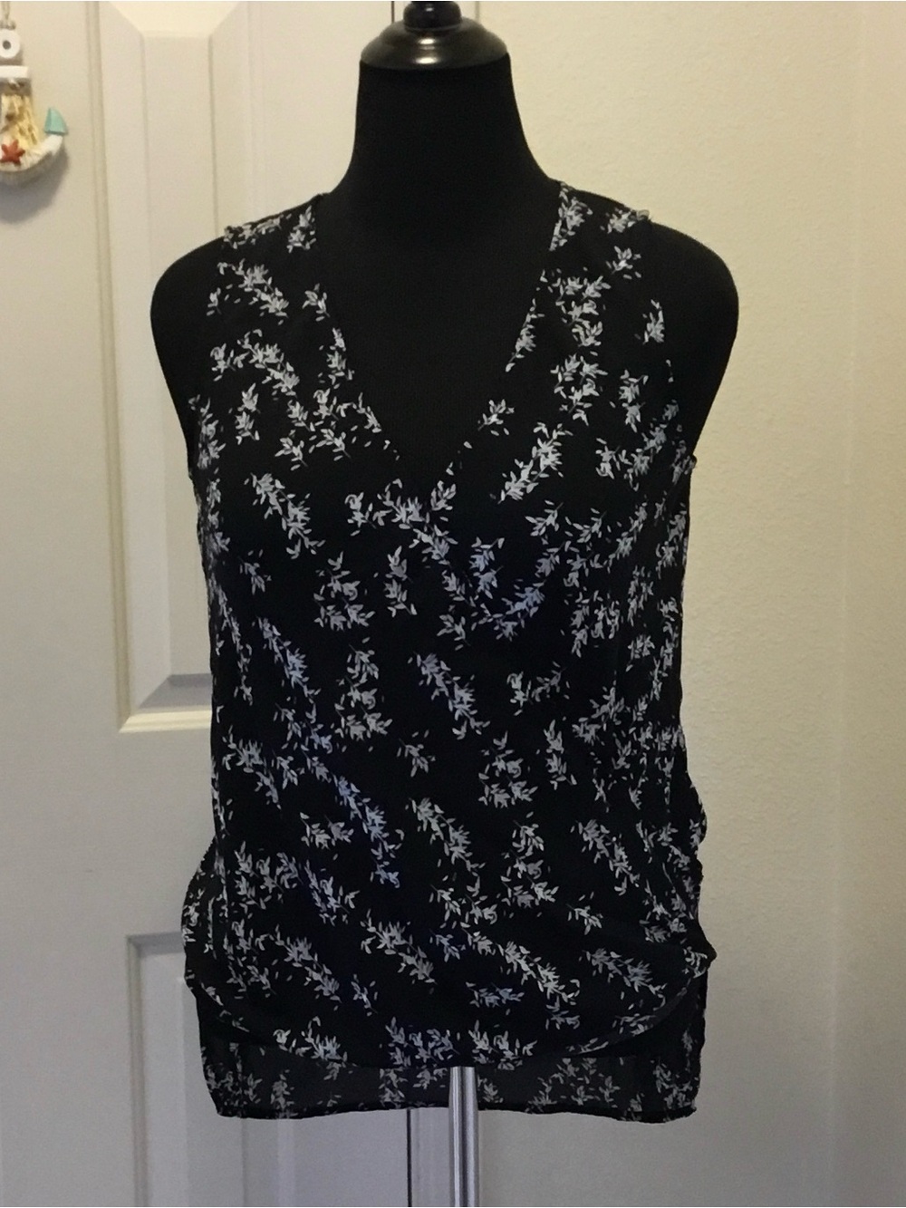 krazy kat Black Faux Wrap Sleeveless Floral Top